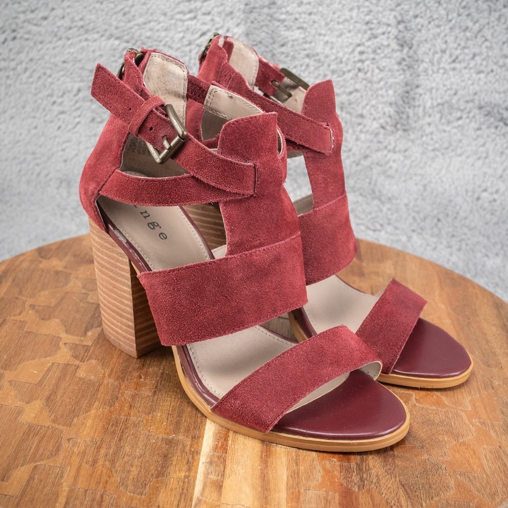 Hinge Sandals Womens 6.5 M Ankle Strappy Heels Buckle Zipper 58665 Red Leather